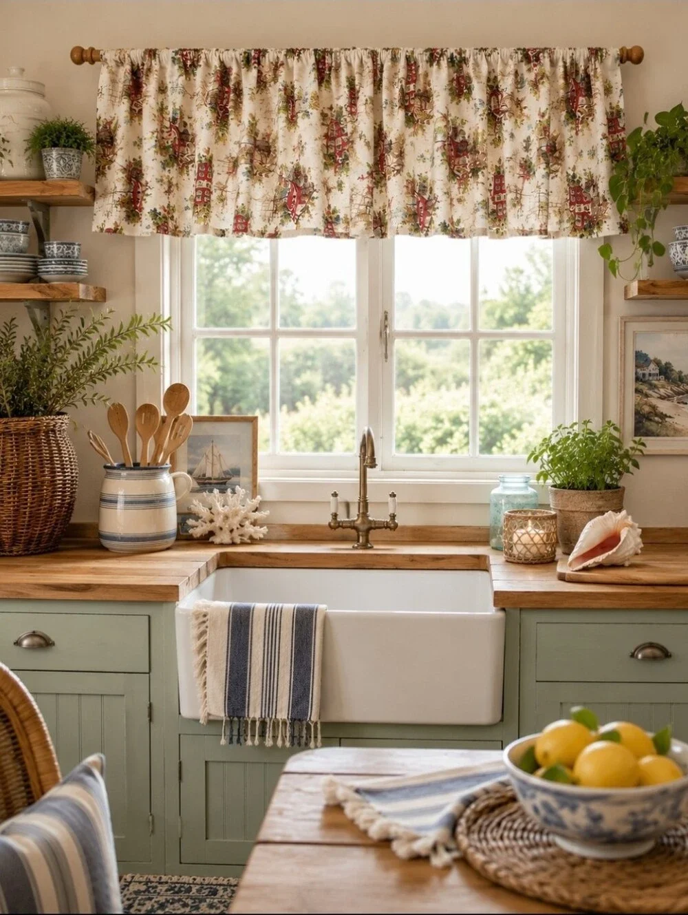 Vintage Coastal Farmhouse Valance Table Runner 87x19